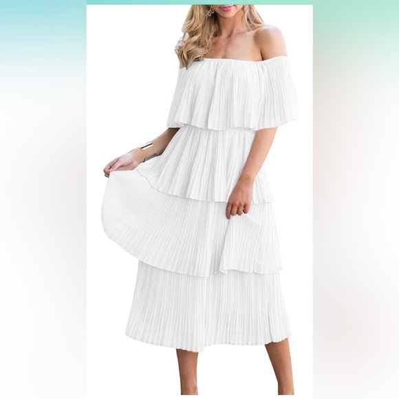 Off The Shoulder Ruffled Tiered Dress in White - Picture 2 of 5